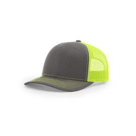 Richardson 112 Trucker OSFA Baseball Hat Ball Cap, Charcoal/Neon Yellow, SIZE