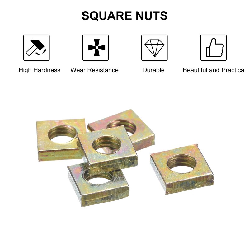 uxcell M6-1x3.2 Square Nuts, Carbon Steel Zinc Plated Coarse Thread