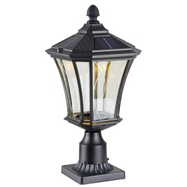 Solar Post Lights Dusk to Dawn Outdoor Solar Lamps 20" Exterior Pole Lights with Pier Mount Base Solar Pillar Light with Switch to Adjust Warm/Cold Light for Patio, Porch, Yard, Garden, Black