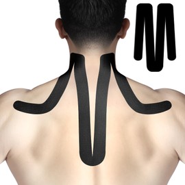 Pre-Cut Kinesiotapes for Shoulders and Back, Pack of 10 PreCut Kinesiotapes, Without Shere, Skin-Friendly with Perfect Wearing Comfort, Waterproof & Elastic Physio Tape, Black