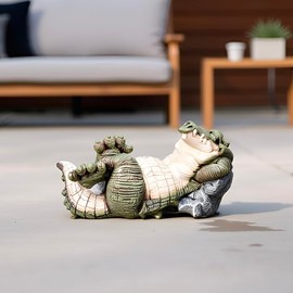 Whimsical Lazy Alligator Garden Statue – Funny Crocodile Yard Decor, Relaxing Animal Figurine for Patio, Lawn, Indoor Outdoor Display – Resin Gator Sculpture, Gift for Garden Lovers