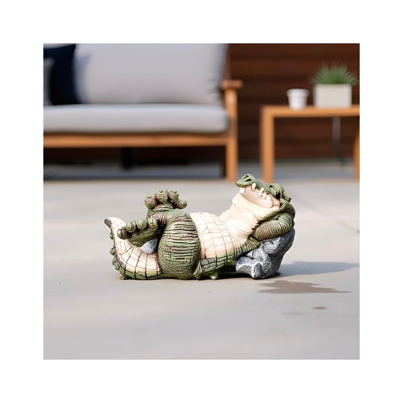 Whimsical Lazy Alligator Garden Statue – Funny Crocodile Yard Decor,