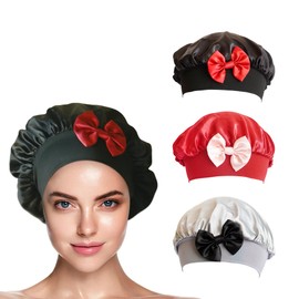 Beautrox Silk Bonnet for Sleeping – Pack of 3; Black, Red, and Silver – Premium Satin Hair Bonnet with New Bow Design – Women's Night Satin Bonnet for Daily Hair Care Routine