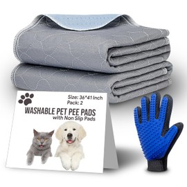 LittleLiner 2 Pack 36”x41” Washable Pee Pads for Dogs with Grooming Glove, Non-Slip Whelping Pads, Absorbent & Pleasant Endure Reusable Pee Pads for Dogs - Ideal for Pet Training & Floor Protection