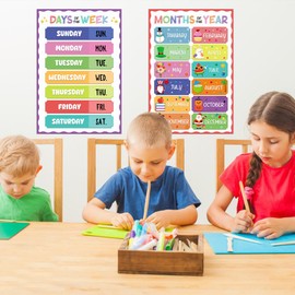 D4DREAM Days of The Week Poster for Kids - 2Pcs Laminated Months of the Year Poster for Classroom Decorations Toddler Learning Posters for PreK Kindergarten Homeschool Nursery Daycare Essentials