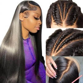 13x6 Lace Front Wigs Human Hair Pre Plucked Bye Bey Knots Pre Bleached HD Straight Lace Front Human Hair Wig 180 Density Frontal Lace Wig Glueless Wigs Human Hair with Baby Hair for Women 26 Inch