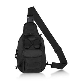 FuninCrea Sling Bag Men's Tactical Shoulder Bag Men's Anti-Theft Crossbody Bag Men's Neck Pouch Multi-Pocket and Versatile Chest Bag Men with Magic Tape, black