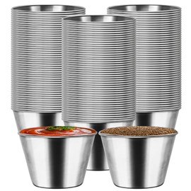 60 Pcs 2.5 oz Food Grade Stainless Steel Sauce Cups, Reusable Metal Condiment Ramekins Small Dipping Bowls for Ketchup, BBQ, Salsa, Butter & Dressings Mini Containers for Restaurants, Kitchen, Party