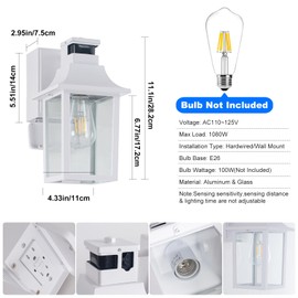 TITOSICHY 2 Pack White Porch Lights with GFCI Outlet, Dusk to Dawn Motion Sensor Outdoor Lighting, Waterproof Exterior Wall Sconces for House Front Door and Garage