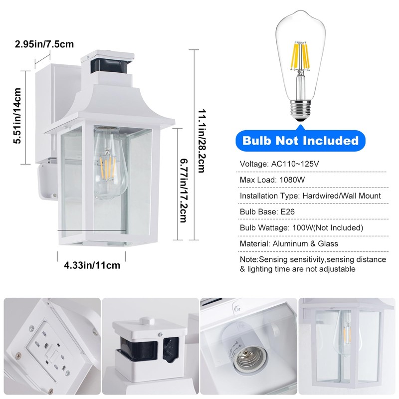 TITOSICHY 2 Pack White Porch Lights with GFCI Outlet, Dusk