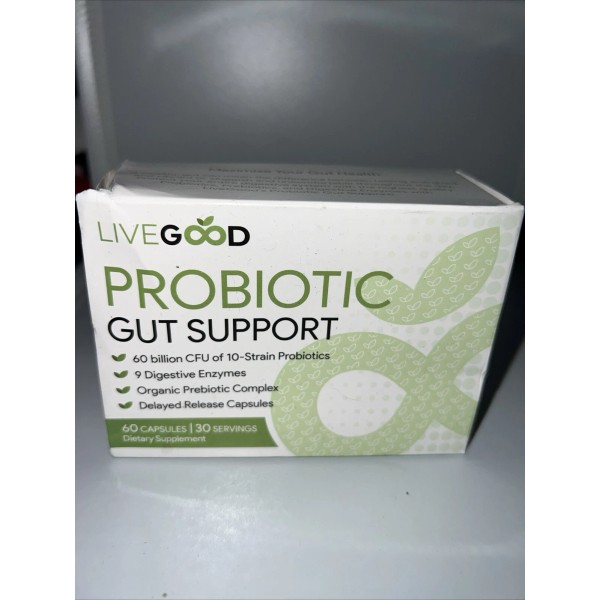 LiveGood Probiotic Gut Support 60 Billion CFU Digestive Enzyme Organic