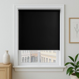 Cordless Tear Down Room Darkening Shade - 29 Inch Width, 72 Inch Length Cord-Free Light Filtering Horizontal Mini Vinyl Windows Blinds for Interior by Achim Home Decor, Black