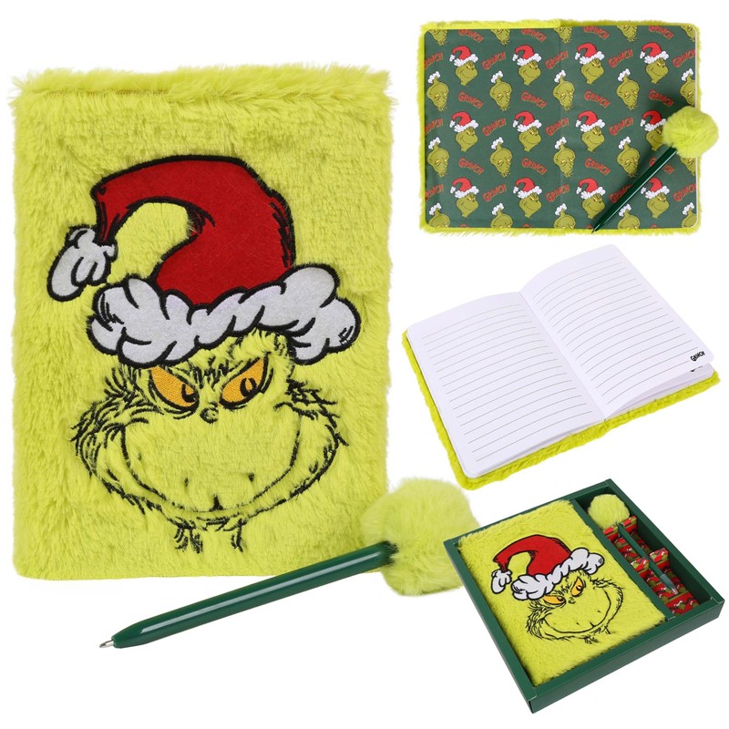 sarcia.eu Grinch Geschenkset: Plüsch Notizbuch A5 + Stift