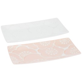 Saikai Pottery Hasamiyaki 52860 Long Square Plate, Pair of Peach White, 9.8 inches (25 cm)