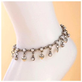 Dishowme Pearl Heart Anklet Bracelet Turquoise Beads Foot Chain Summer Beach Faux Pearl Barefoot Sandal Jewelry for Women Girls (Silver A)
