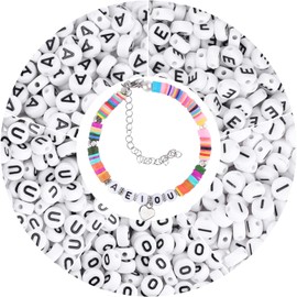 500Pcs Vowel Letter Beads A E I O U for Bracelet Making Kit, Alphabet Beads Friendship Bracelet Letter Beads 7mm Acrylic Round Spacer Beads for DIY Necklace Earring Jewellery Making