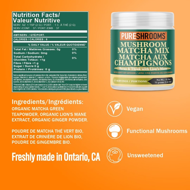 Organic Mushroom Matcha Green Tea Mix - Focus & Think