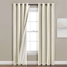 Lush Decor Insulated Grommet 100% Blackout Faux Silk Window Curtain Panel (Single Panel), 84" L x 52" W, Ivory