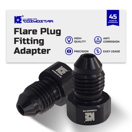 Cosmostar 3AN Male Flare Plug Fitting Adapter - 3/8"-24 UNF Thread, 6061-T6 Aluminum, Black Anodized, Leak-Proof Cap for Coolant Systems - Pack of 2(RAH015-H-2PC)