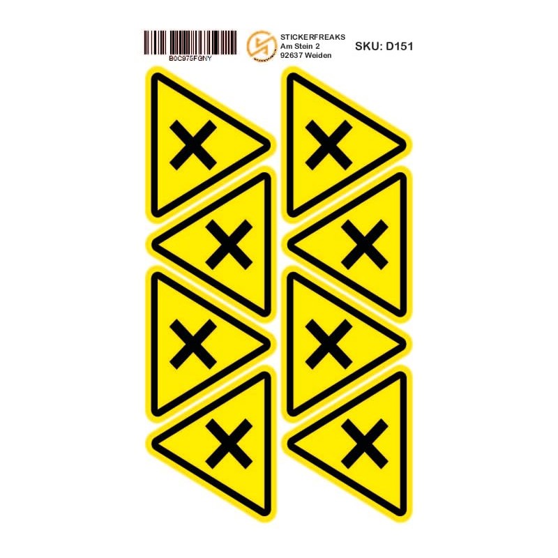 Pack of 8 Warning Stickers 6 x 5 cm Hazardous
