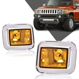 G-PLUS New Front Clear Chrome Parking Signal Light Set Compatible with 2003-2008 Hummer H2/2005-2008 Hummer H2 SUT Amber Lens