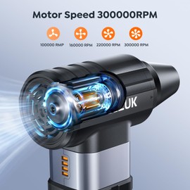 Compressed Air Duster 4-Gear Adjustable 300000RPM Electric Air Duster Rechargeable Brushless Motor Mini Cordless Air Blower for Keyboard, Electronics,Car and Home Cleaning Replaces Compressed Air Can