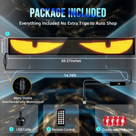 69.4" Extra-Large Devil Eyes Light - HCYHNB Truck Eyes Lights Windshield, Programmable LED Flexible Sign with Remote & Bluetooth APP Control for Heavy Duty, Semi Trucks (69"x8"-1PC)