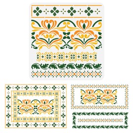 FINGERINSPIRE Indian Inlaid Furniture Stencil 11.8x11.8 inch Reusable 6 Styles Splicing Border Drawing Template Flower Border Decoration Stencil for Painting on Wood Wall Fabric Paper Furniture