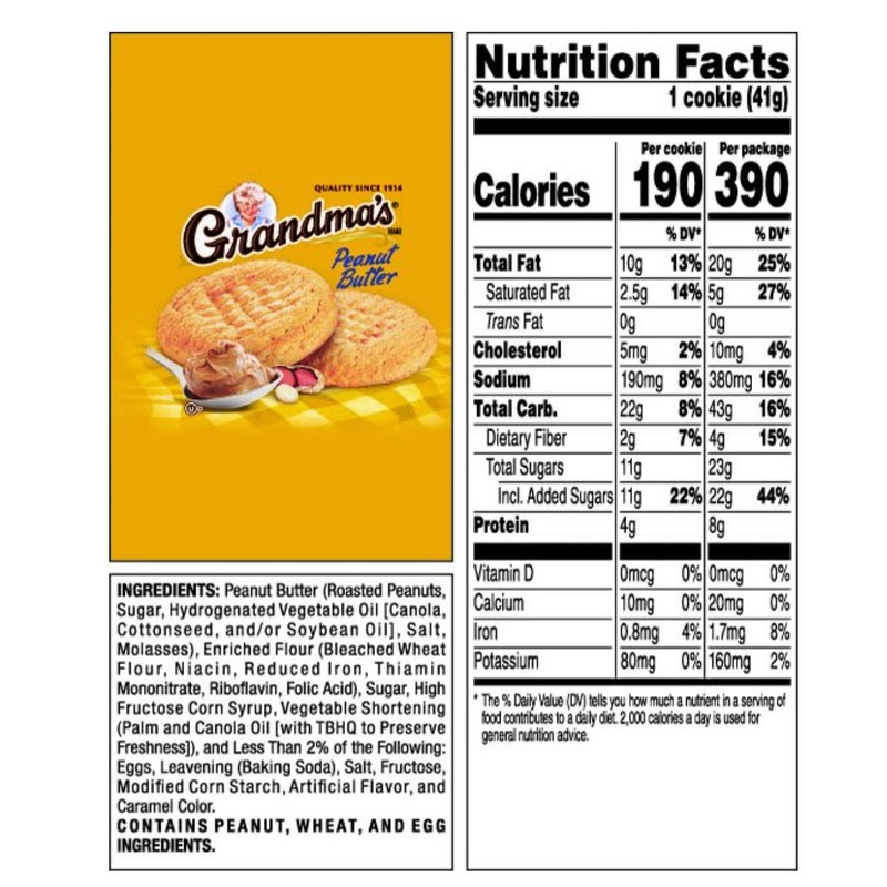 Grandma's Cookies Peanut Butter Flavored 4 Packs (8 Cookies)