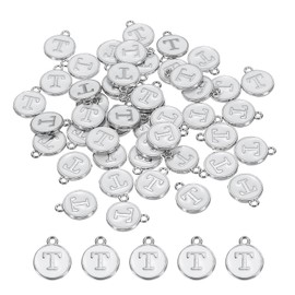 MECCANIXITY Alphabet T Enamel Letter Charm Jewelry Charm Enamel Initial Charm White Pendant Charm for Jewelry Making, Bracelet, Craft, Pack of 50