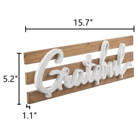 Sintosin Wall Hanging Rustic Grateful Sign 16 Inches, Handmade Farmhouse Grateful Thankful Blessed Signs for Home Decor, Distressed White Wooden Letters Sign for Thanksgiving Christmas