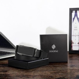 DOOPAI Men's Adjustable Ratchet Belt - Black Leather Dress Belt for Men, Customizable Fit, Easy to Use, Maximum Durability
