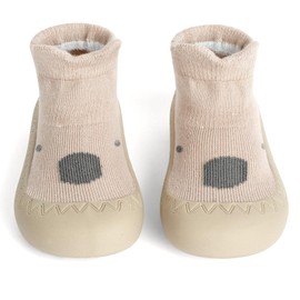 flintronic Krabbelschuhe Baby, Lauflernschuhe Kinder, Rutschfeste Hüttenschuhe Sockenschuhe, für Mädchen Junge, Khaki Waschbär, 6-12 Monate