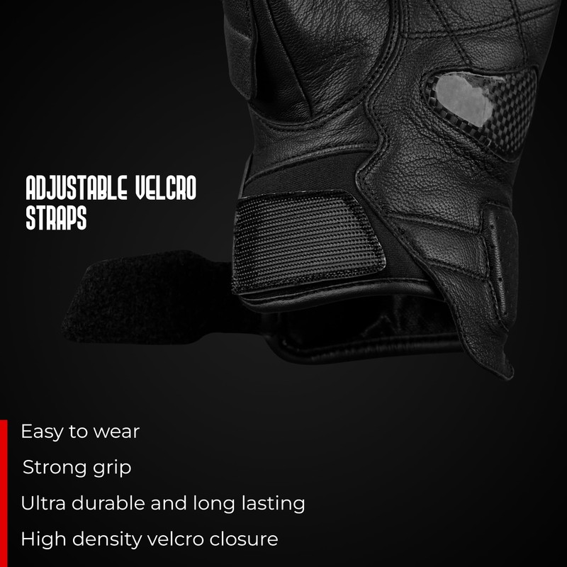 J.A.G. Leather Motorcycle Gloves for Men - Carbon Fiber Knuckle