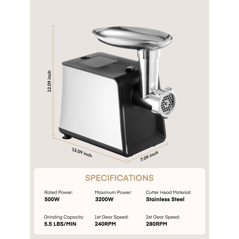 FOHERE Electric Meat Grinder for Home Use 3200W Max Heavy