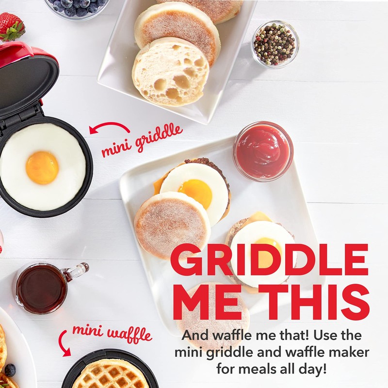 DASH Mini Maker Waffle Maker + Griddle, 2-Pack Griddle +