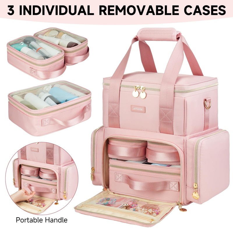 Jaffzora Extra Large Makeup Bag,4 in 1 Cosmetic Storage Organizer