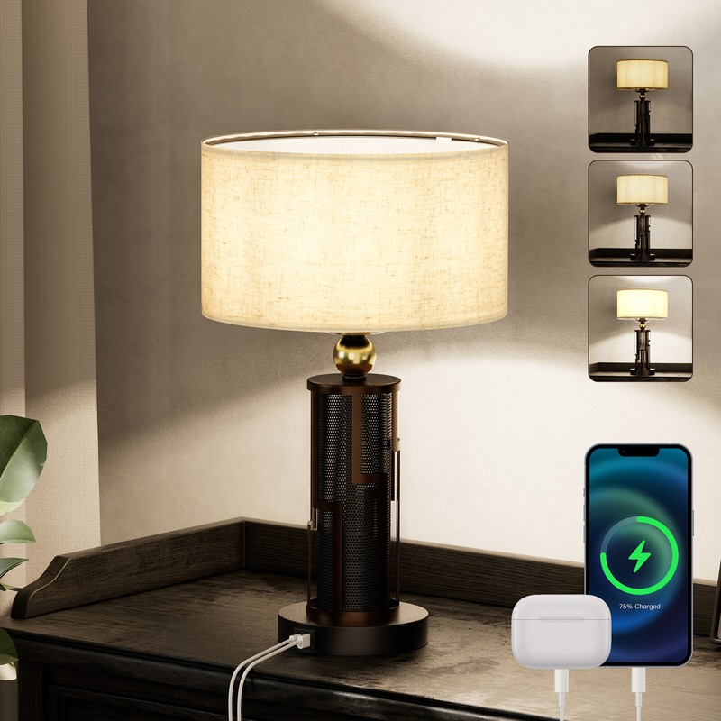 HYMELA Touch Control Table Lamp with 2 USB Ports 3-Way