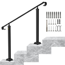 VEVOR Handrails for Outdoor Steps, Fit 1-3 Steps Wrought Iron Handrail, Outdoor Stair Railing, Adjustable Front Porch Hand Rail, Black Transitional Hand railings for Concrete Steps or Wooden Stairs