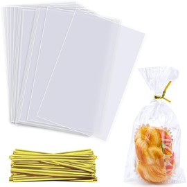 Transparent Cellophane Bags 18 x 25 cm (7 x 10 inches), Plastic Gift Bags, Transparent Cellophane Bags with Ribbons, Large Transparent Bags for Packaging Party Favours