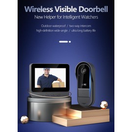 Winnes Doorbell with Camera, 1080P Wireless Video Doorbell, IP65 Rainproof, 4.3 Inch IPS Display, 2.4G Bluetooth, 170° Wide Angle Camera with 800 Pixels, Two-Way Talk + Night Vision, Doorbell Wireless