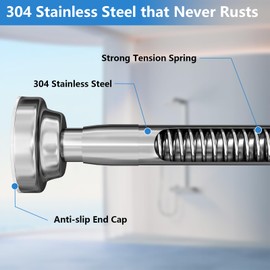 Umimile Shower Curtain Rod, 1 Inch Diameter Adjustable Spring Tension Curtain Rod, 304 Stainless Steel Shower Rod for Bathroom, Windows, Never Rust Non-Slip (Stainless Steel, 50-86”)