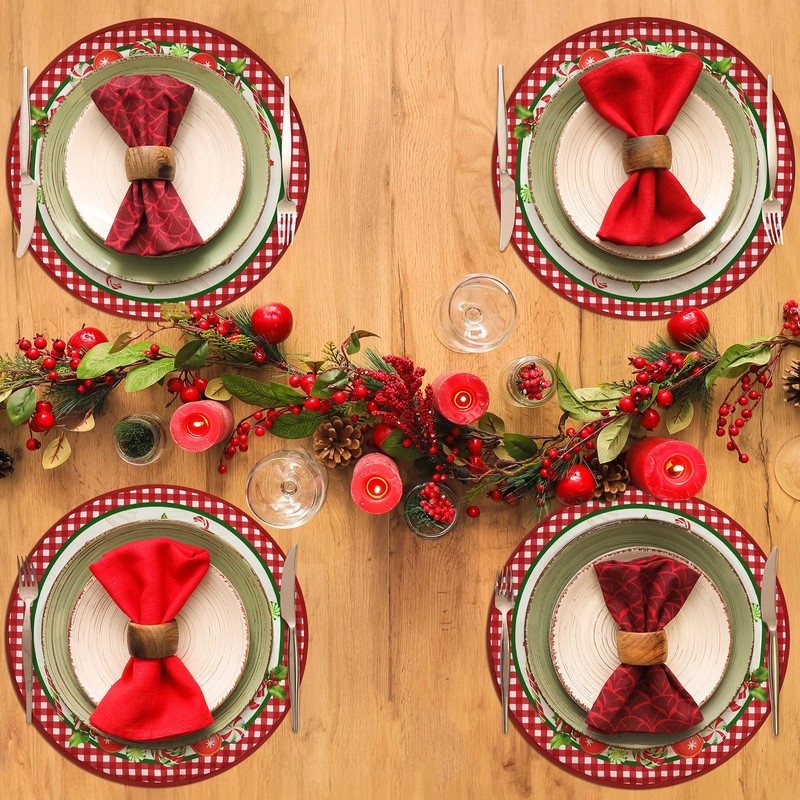 Arquiel Christmas Gingerbread Round Double-Layer Placemats, 14″, Set of 4