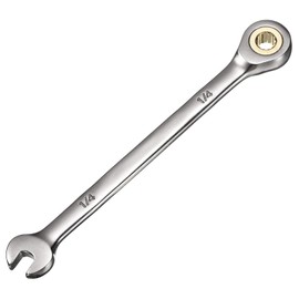 uxcell Ratcheting Wrench 1/4" 12-Point 72-Teeth Ratchet Box End and 1/4" Open End Cr-V Steel Black Nickel Electroplating Combination Wrench for Home Auto Repair Machine Maintenance