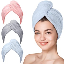 Unbranded 3-Pack Microfiber Hair Towels – Quick Dry Wrap for Wet Hair, Anti-Frizz (Blue Gr