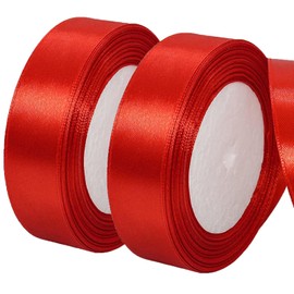 2 Rolls Satin Ribbon Red, 22 m x 2 cm Gift Ribbon Red, Polyester Satin Ribbon Red, Christmas Satin Ribbon for Wedding Party and Birthday Gifts