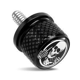 Anyhut Motorcycle Knurled Fender Rear Seat Bolt Screw, Skull Pattern Seat Bolt Screw 1/4"-20 Thread, Compatible with 1997-2025 David-Son Touring XG XL Dyna Softail Sportster CVO (Black)