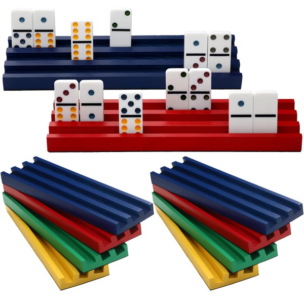Tatuo 8 Pcs Colorful Domino Trays Wooden Domino Racks Wood Domino Holders Domino Stands Tile Holder Mexican Train Dominoes Accessories for Domino Games Supplies, Dominoes Not Included