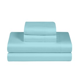Feather & Stitch Softest 100% Cotton Sheets, 300 Thread Count Percale Weave Bedding, 16" Deep Pocket, Cooling Sheets, Breathable Bed Set, Hotel Premium Quality (Queen, Aqua)