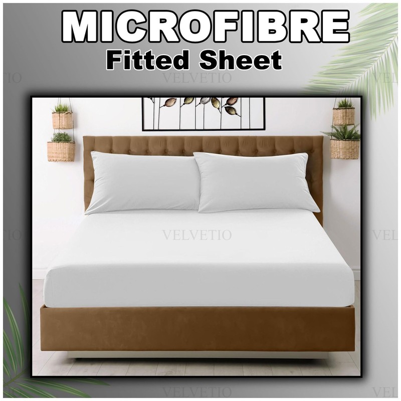 VELVETIO Easy Care Plain White Fitted Sheet, Soft Breathable 100%